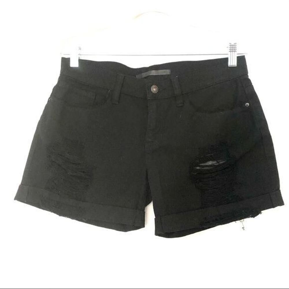 Black Denim Distressed Shorts Size S Boyfriend Beach Casual Boho Booty Cut Edgy